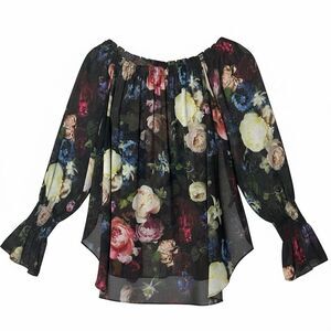 Adam Lippes Collective Floral Off Shoulder Boho Peasant Blouse Romantic Size M